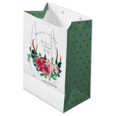 Rustic Boho Floral Stag Antlers Bridal Shower Medium Gift Bag