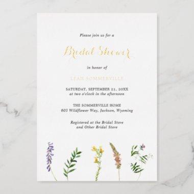 Rustic Boho Floral Wildflower Bridal Shower Gold Foil Invitations
