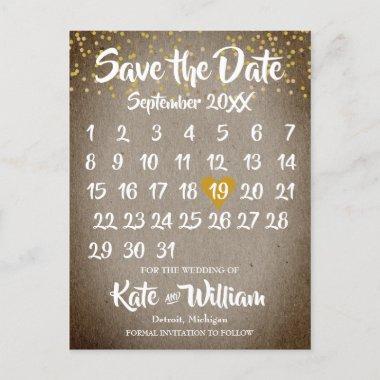 Rustic Boho Gold Love Heart Calendar Save the Date Announcement PostInvitations