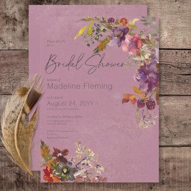 Rustic Boho Jewel Tone Plum Florals Bridal Shower Invitations