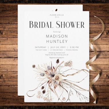 Rustic Boho Neutral Dried Flowers Bridal Shower Invitations