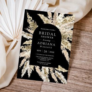 Rustic Boho Pampas Arch Black Bridal Shower Invitations