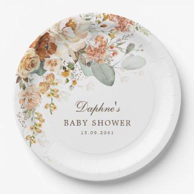 Rustic Boho Terracotta Flower Baby Shower Paper Plates