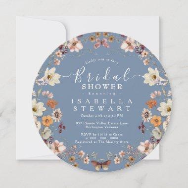 Rustic Boho Wildflower Periwinkle Bridal Shower Invitations