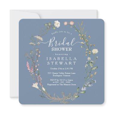 Rustic Boho Wildflower Periwinkle Bridal Shower Invitations