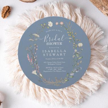 Rustic Boho Wildflower Periwinkle Bridal Shower Invitations