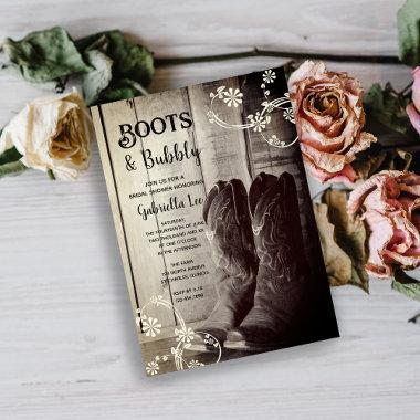 Rustic Boots and Bubbly Western Bridal Shower Invitations
