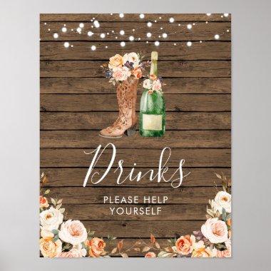 Rustic Boots & Bubbly Bridal Shower Drink Sign