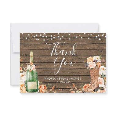 Rustic Boots & Bubbly Bridal Shower Thank You Invitations