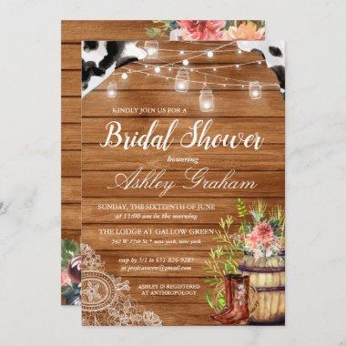 Rustic Boots Cowgirl Western Bridal Shower Invitations