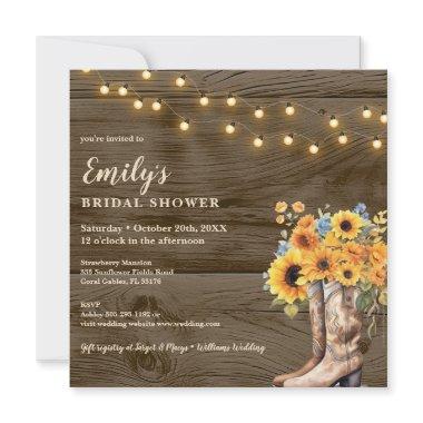 Rustic Boots Floral String Lights Photo Bridal Invitations