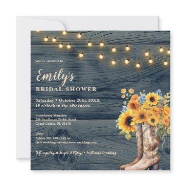 Rustic Boots Floral String Lights Photo Bridal Invitations