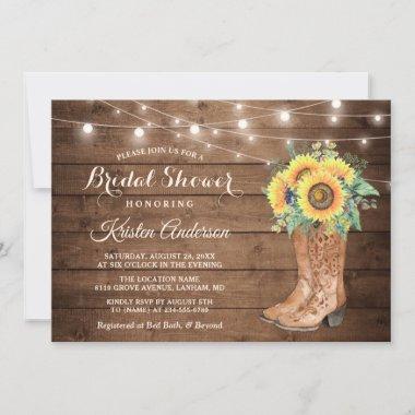 Rustic Boots String Lights Sunflower Bridal Shower Invitations
