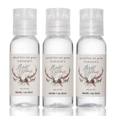 Rustic botanical and stag elegant bridal shower hand sanitizer