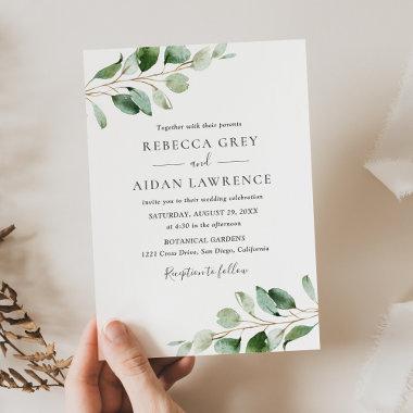 Rustic Botanical Eucalyptus Greenery Wedding Invitations