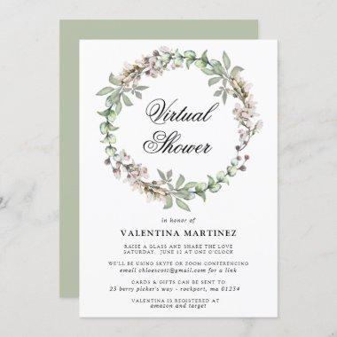 Rustic Botanical Wreath Virtual Bridal Baby Shower Invitations