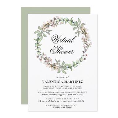 Rustic Botanical Wreath Virtual Bridal Baby Shower Invitations