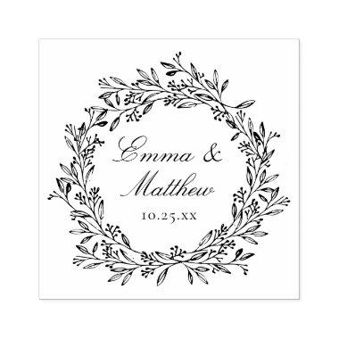 Rustic Botanical Wreath Wedding Logo Monogram Rubber Stamp