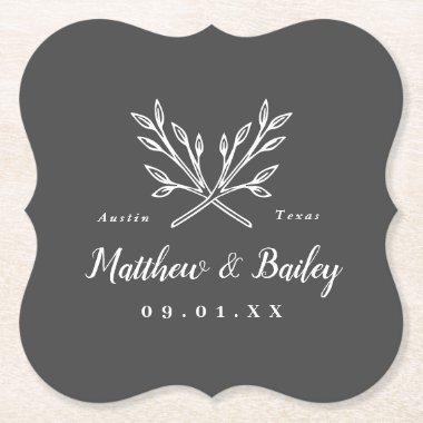 Rustic Branches Wedding Monogram Paper Coaster