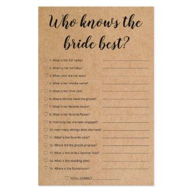 Rustic Bridal Game - Who Know The Bride Best