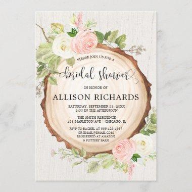 Rustic bridal shower blush pink forest woods Invitations