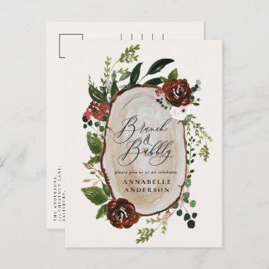 Rustic bridal shower brunch and bubbly burgundy announcement postInvitations