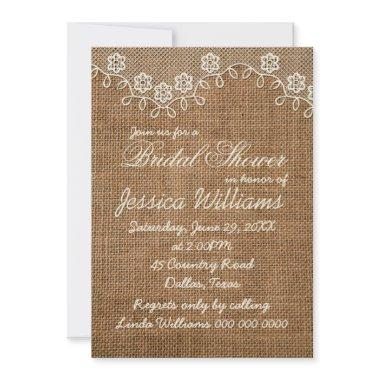 Rustic Bridal Shower Burlap And Lace Invitations