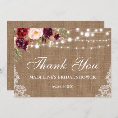 Rustic Bridal Shower Burlap Floral Lace Thanks Invitations