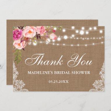 Rustic Bridal Shower Burlap Lace Floral Thanks Invitations