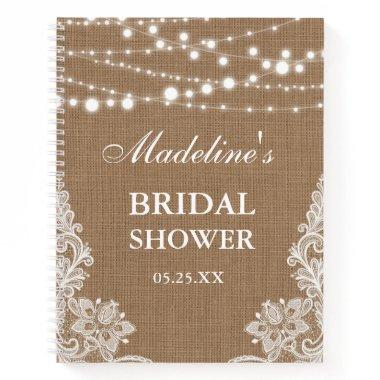 Rustic  Burlap Lace Lights Gift List Notebook
