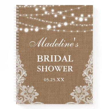 Rustic Bridal Shower Burlap Lace Lights Gift List Notebook