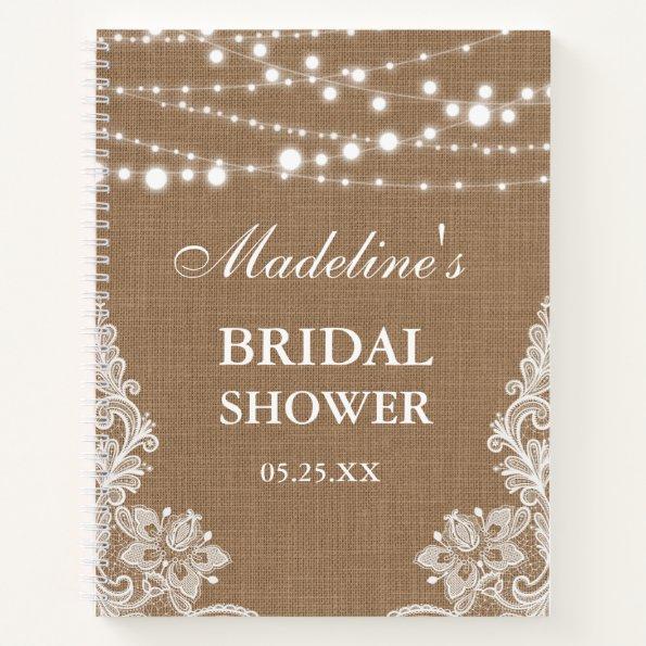 Rustic Bridal Shower Burlap Lace Lights Gift List Notebook
