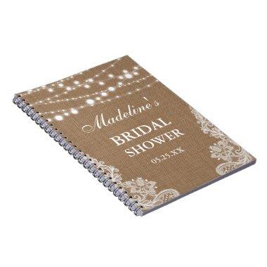 Rustic Bridal Shower Burlap Lights Lace Gift List Notebook