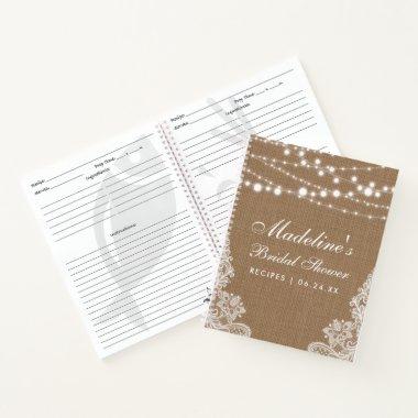 Rustic Bridal Shower Burlap Lights Lace Recipe Notebook