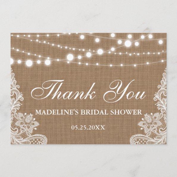Rustic Bridal Shower Burlap Lights Lace Thank You