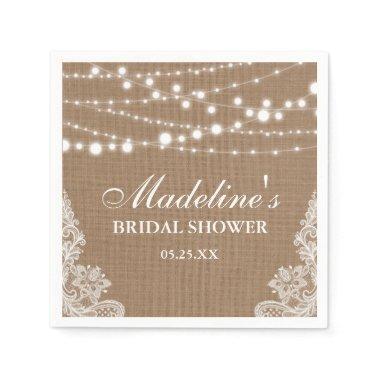 Rustic Bridal Shower Burlap String Lights Lace Napkins
