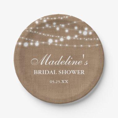 Rustic Bridal Shower Burlap String Lights Paper Plates