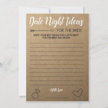 Rustic Bridal Shower Game- Date Night Ideas Advice Card