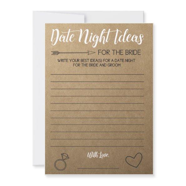 Rustic Bridal Shower Game- Date Night Ideas Advice Card
