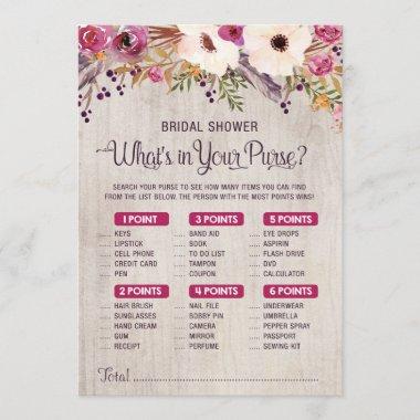 Rustic Bridal Shower Game What's in Your Purse Invitations