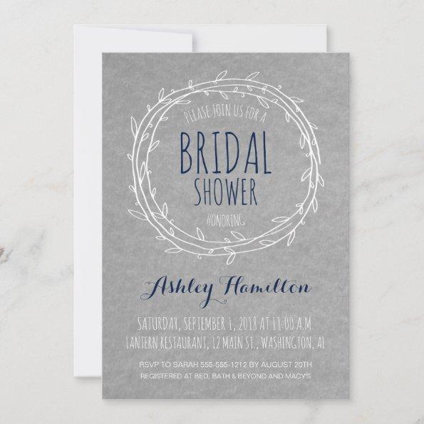 Rustic Bridal Shower Invitations in Gray and Navy
