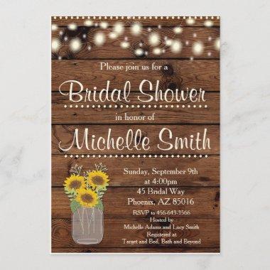 Rustic Bridal Shower Invitations, Mason Jar, Floral Invitations