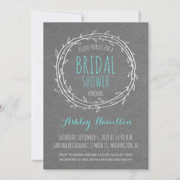 Rustic Bridal Shower invite in Gray and Turquoise
