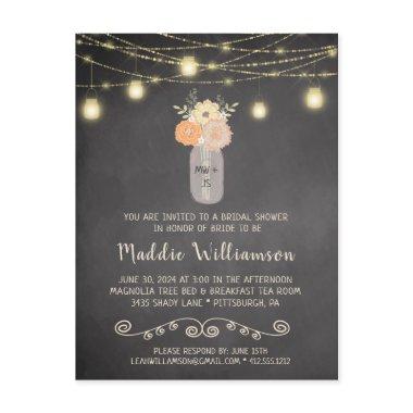 Rustic Bridal Shower Mason Jar Lights Floral Photo PostInvitations