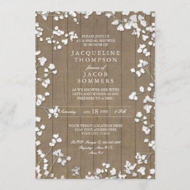 Rustic Bridal Shower Party Baby's Breath Wreath Invitations
