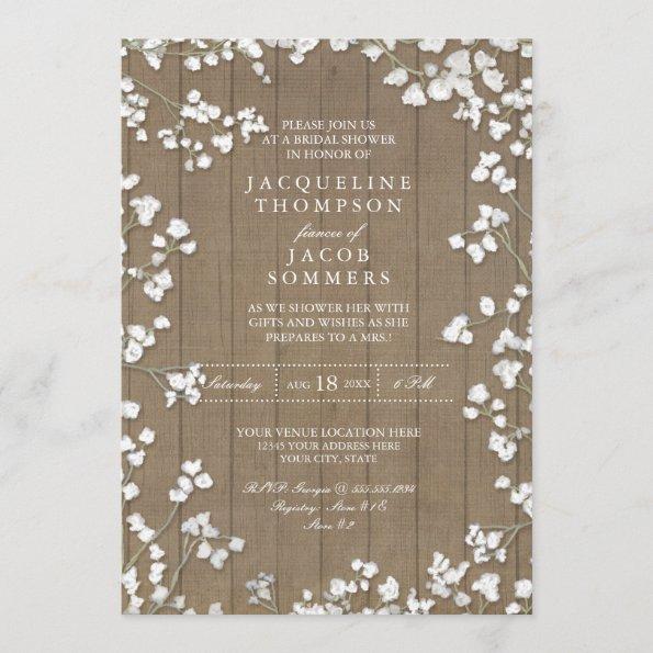Rustic Bridal Shower Party Baby's Breath Wreath Invitations