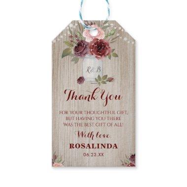 Rustic Bridal Shower Red Floral Wood Background Gi Gift Tags