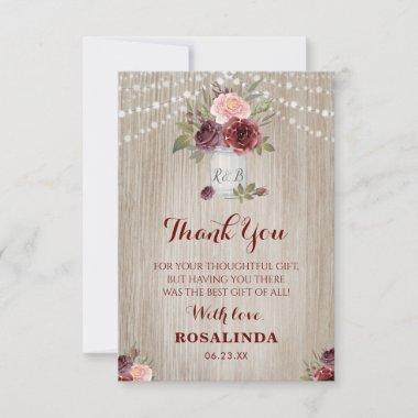 Rustic Bridal Shower Red Floral Wood Background Thank You Invitations