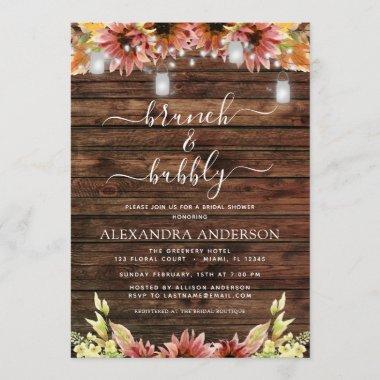 Rustic Bridal Shower Sunflowers Brunch & Bubbly Invitations