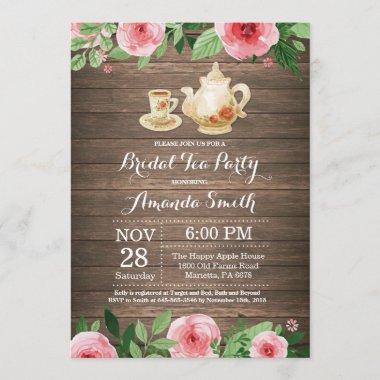 Rustic Bridal Shower Tea Party Invitations
